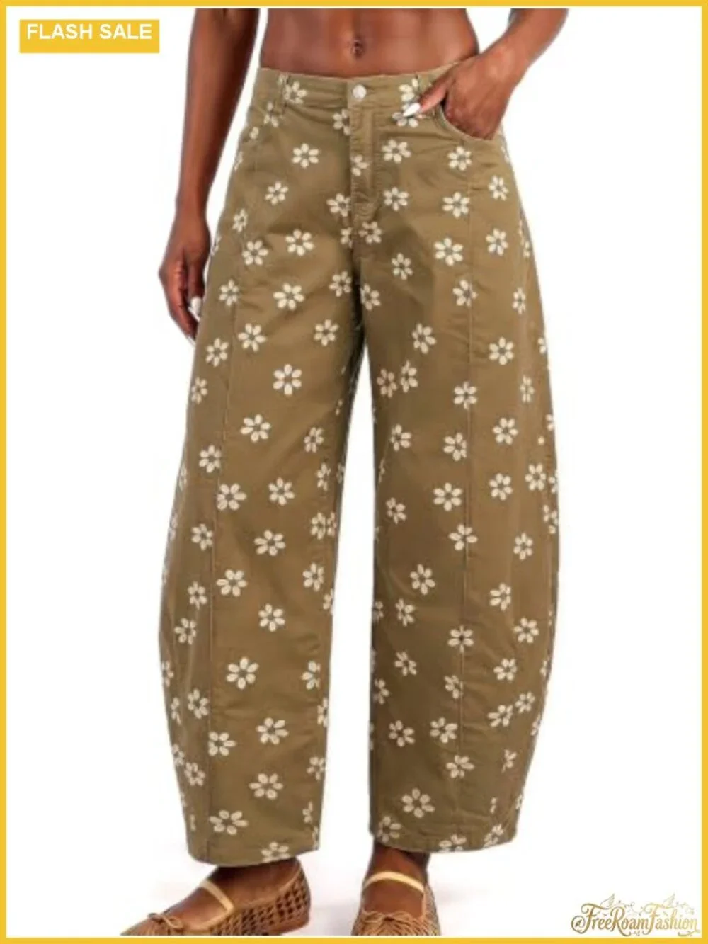 Floral Print Barrel Jeans High Stretch Baggy Denim Pants Y2K